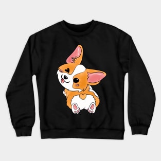 Winking Corgi Love Button: Adorable Kawaii Design with a Heart-Shaped Tail Crewneck Sweatshirt